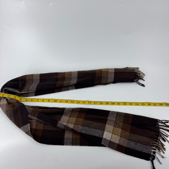 Edsor Crown 100% Cashmere Brown and Tan‎ Plaid Scarf with Fringe - Picture 6 of 6